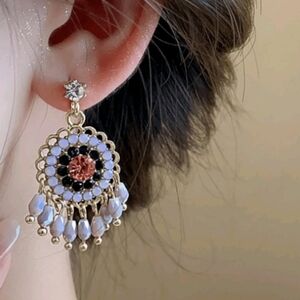 NEW! Gold Plated Elegant Purple & Grey Dangle Post Earrings